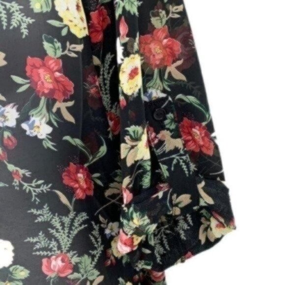 Black Floral Blouse with Adjustable Sleeves - Picture 3 of 3